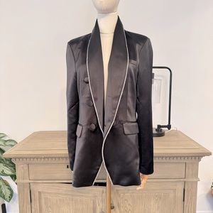 NWT | Jason Wu Rhinestone Embellished Trim Black Satin Jacket | Size Sma…